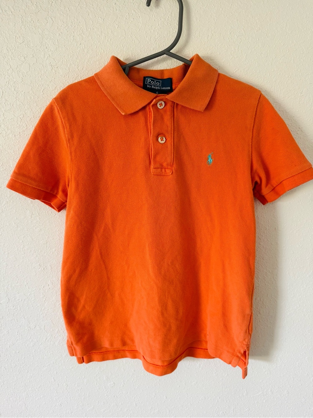 Polo by Ralph Lauren Orange Short-Sleeve Boys Polo with Blue Logo Size 6
